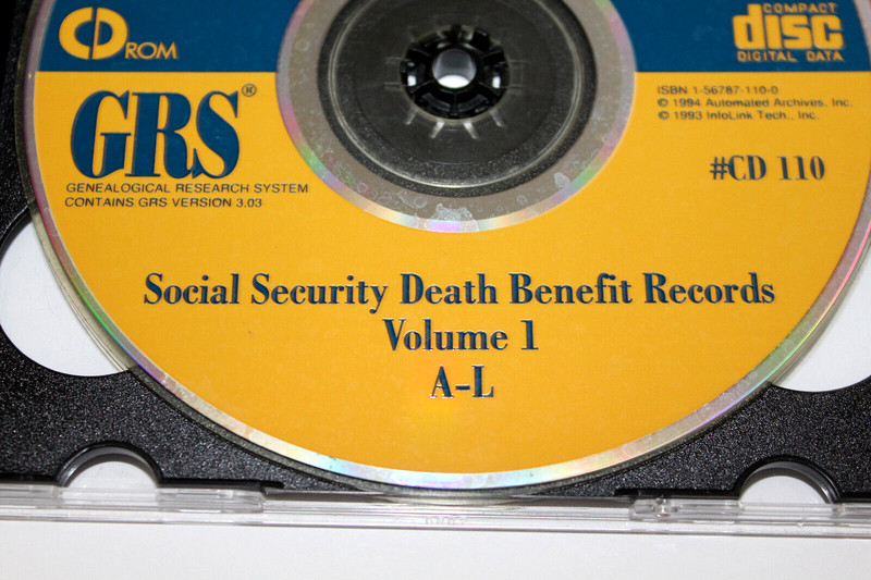 GRS Automated Archives CD # 110 Social Security Death Benefit Records Vol 1 & 2 gallery