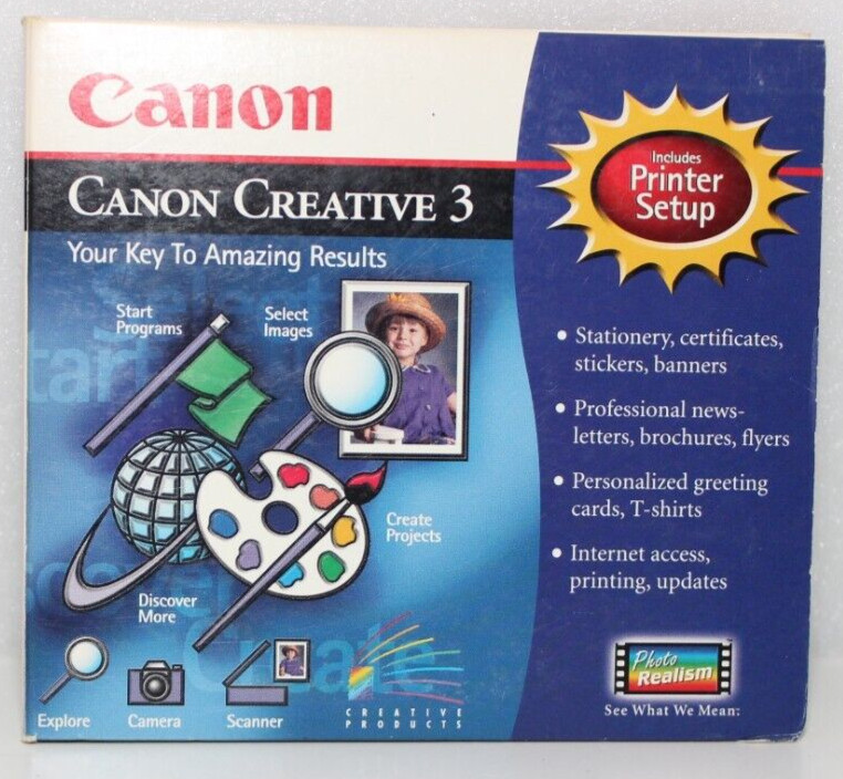 CANON CREATIVE 3 VINTAGE SOFTWARE WINDOWS 95 COLORSTORE CREATACARD SE COLOR DESK