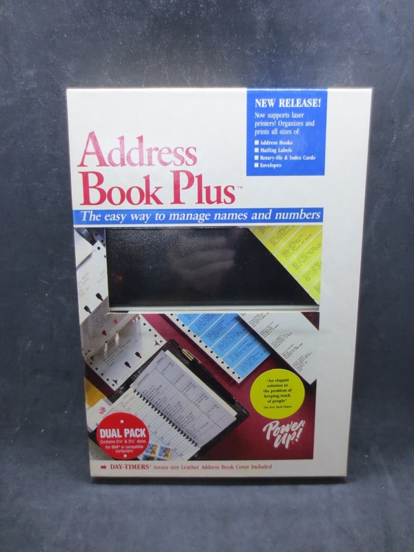 Vintage 1989 Power Up! Address Book Plus for PC – IBM w/ Extra’s – 3.5″ & 5.25″
