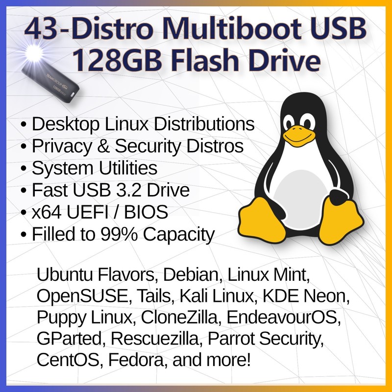 43-in-1 Linux Multiboot 128GB USB Flash Drive