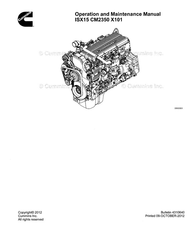 Cummins Operation and Maintenance Manual ISX15 CM2350 X101 4310640 on CD