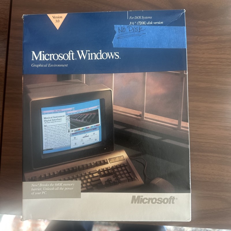 Vintage Microsoft Windows 3.0 Big Box DOS Version 3.0 720K No Disks Manuals