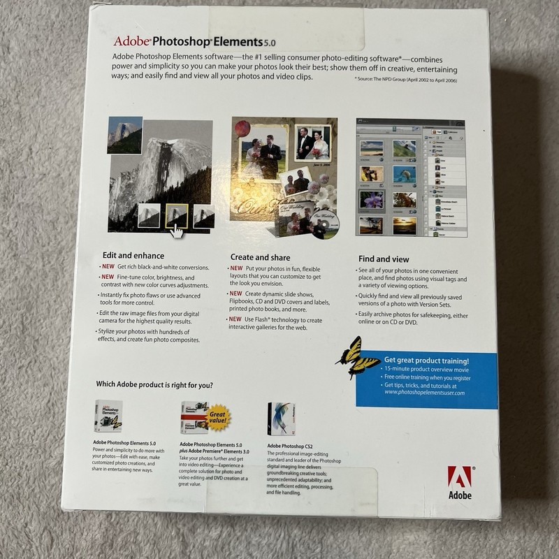 Adobe Photoshop Elements 5.0 PC Software & Manual w/Inserts & Serial Numbers gallery