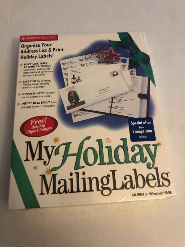 MY HOLIDAY MAILING LABELS cd-rom for WINDOWS 95/98 NEW and Factory SEALED