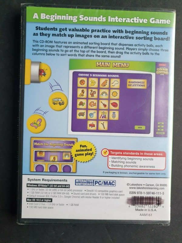 Lakeshore Interactive Whiteboard Software Sound Sorting Beginning Sounds PC MAC gallery