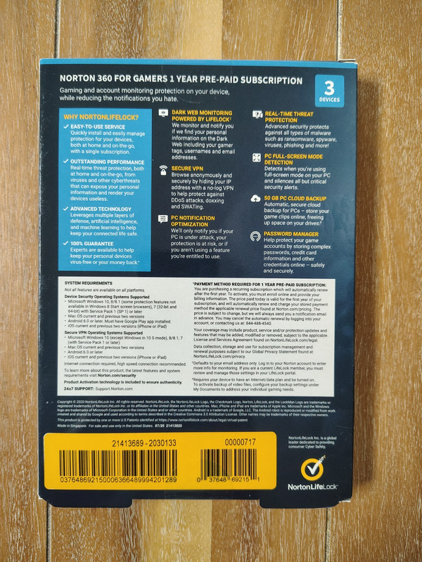 NORTON 360 FOR GAMER INTERNET SECURITY 2026 3 DEVICE/1 YEAR Brand New Ship Fast gallery