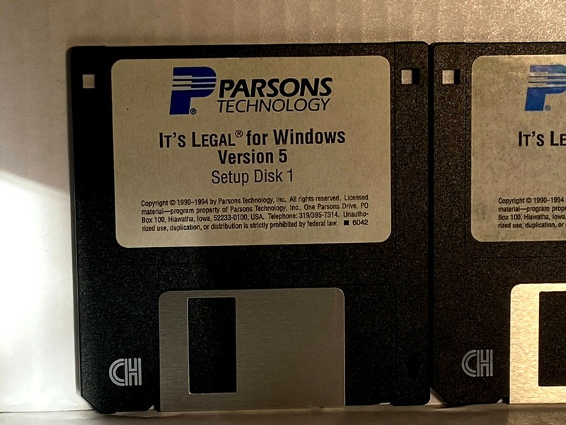 Parsons ® Technology ITS LEGAL for Windows version 5 Disc 1-3,3.5" Floppy- LIL-C gallery
