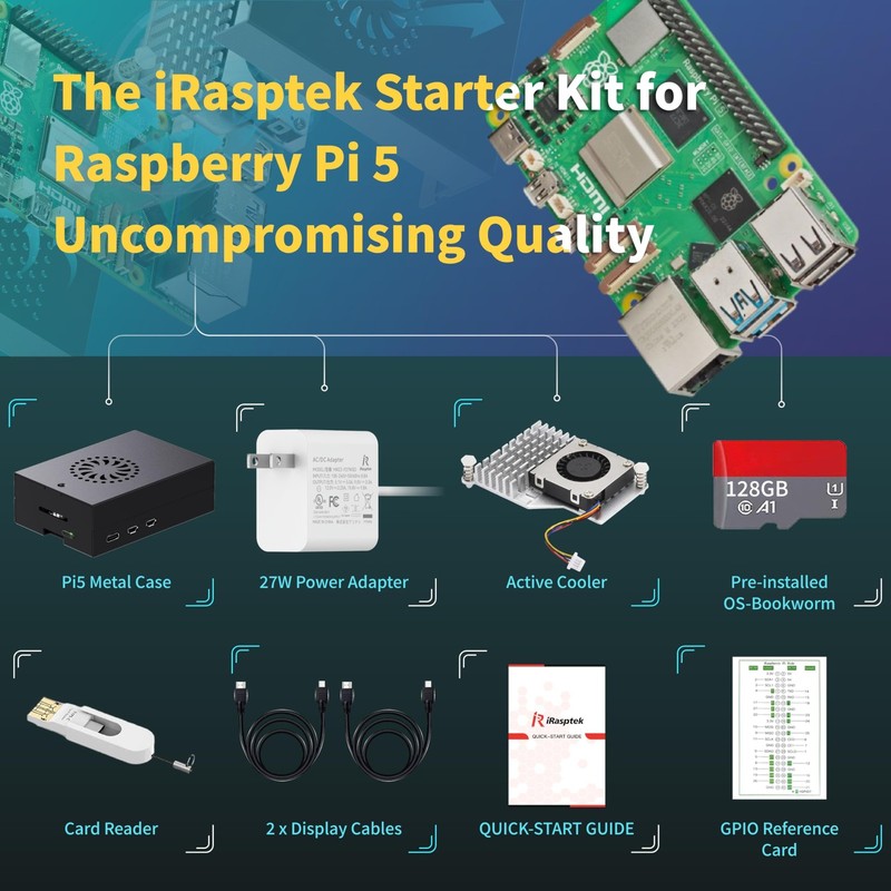 iRasptek Starter Kit for Raspberry Pi 5 RAM 8GB -128GB Edition of OS-Bookworm... gallery