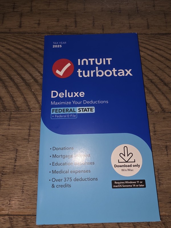 TurboTax Deluxe Desktop 2025 Federal & State Tax Return Product Key Card Desktop