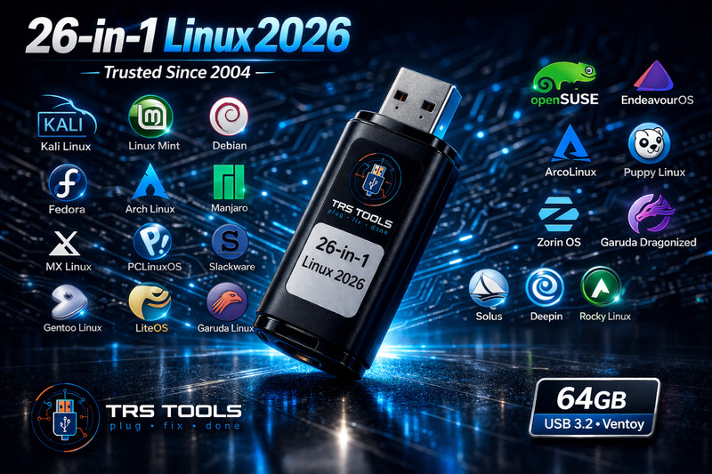 Linux Multiboot USB 64GB USB 3.2 | 26 Distros (Ubuntu/Kali/Mint)