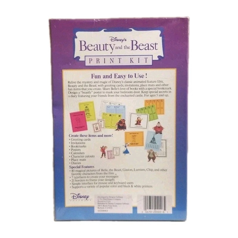 Beauty and the Beast Print Kit Disney IBM Tandy Version Vintage PC Software NEW gallery