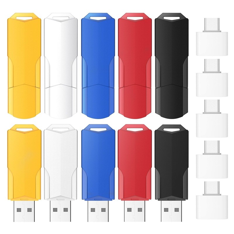 2GB Flash Drives 10 Pack Wooolken USB 2.0 Thumb Drives with 5 Pack USB C Adap...
