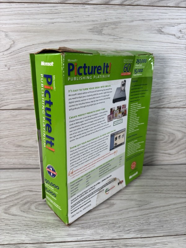 Picture It Photo Editing Software Project Card Microsoft Pub Platinum 2002 NEW gallery