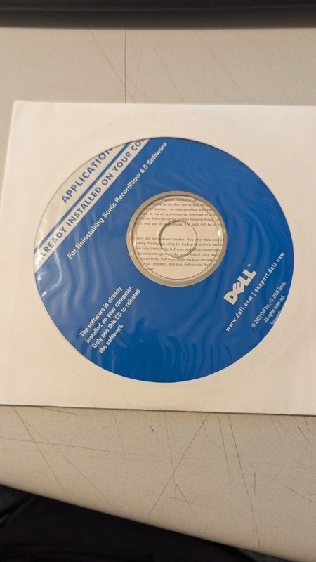 Dell Sonic Record Now 6.5 Software Reinstallation Disk 0R2786 2003 Disk NEW