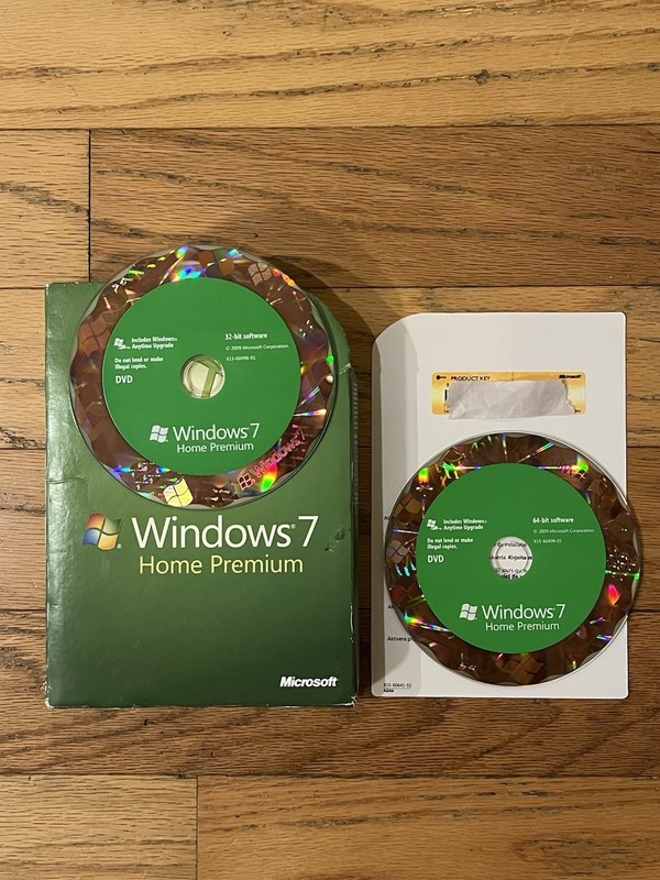 Microsoft Windows 7 Home Premium Full 32 Bit & 64 Bit DVD Discs Retail with Key