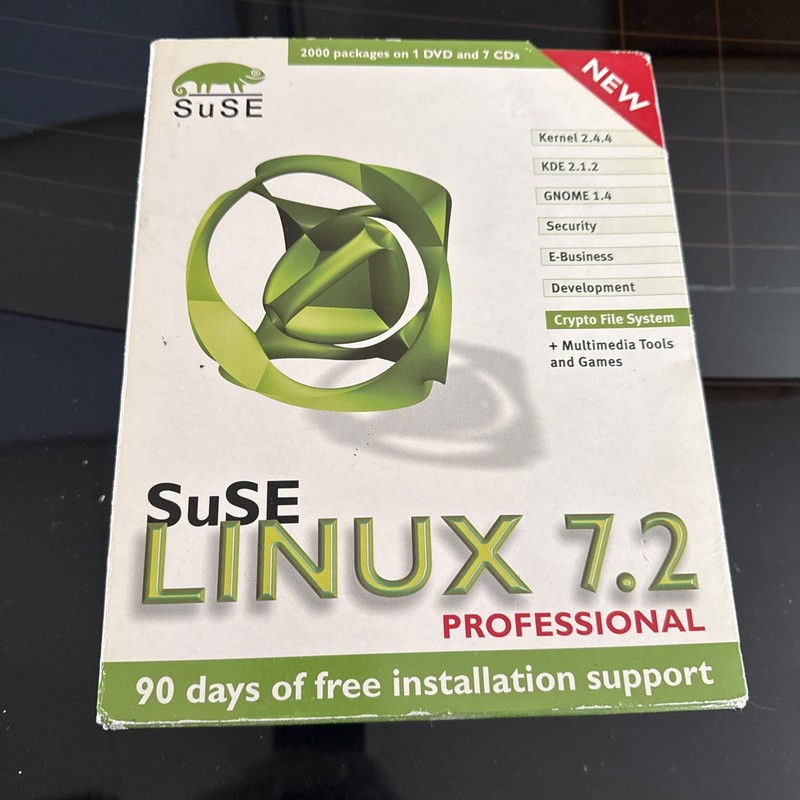 NEW FACTORY SEALED SuSE Linux 7.2 Professional 8 Disc CD Rom – Big Box / 8 Disc