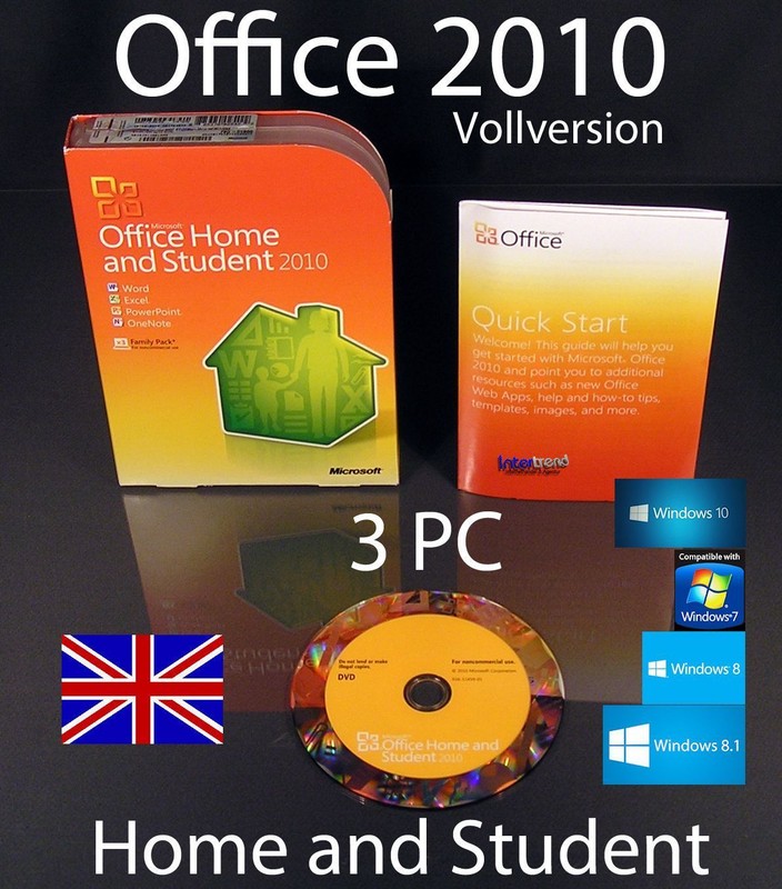 Microsoft Office Home and Student 2010 English Full Version 3 PC Box + DVD Original Box