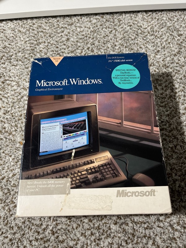 Microsoft Windows 3.0 1990 Open Box Sealed Disks Original Big Box 3.5” disks