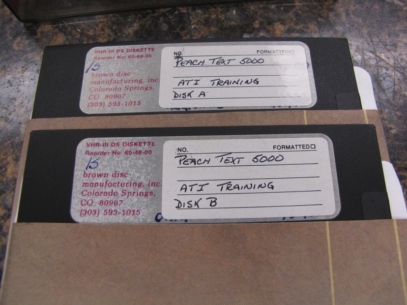 Lot of (10) Vintage Peach Text 5000 Software 5.25" Disks W/Box - MF37 gallery