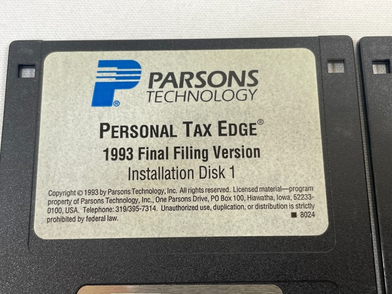 Vintage 1993 Parsons Technology Software State & Personal Tax Edge 3.5" Floppy 4 gallery