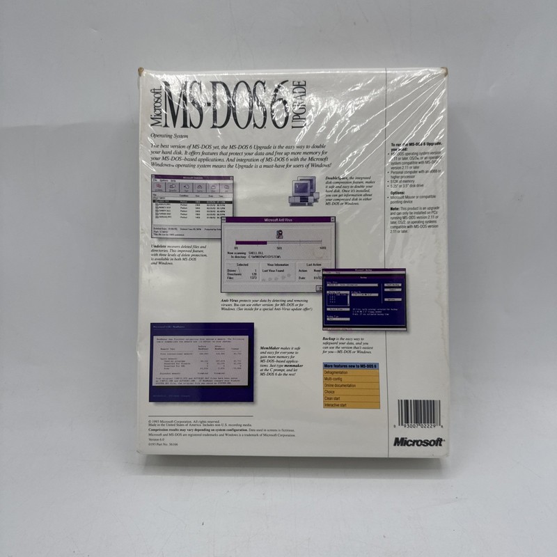 MS-DOS 6.0 Upgrade Operating System 3.5" Floppy Discs Sealed New In Box gallery