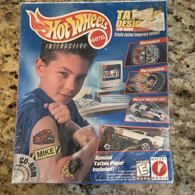Mattel Hot Wheels Tattoo Designer CD-ROM w/ Tattoo Paper, Windows 3.1/95/98