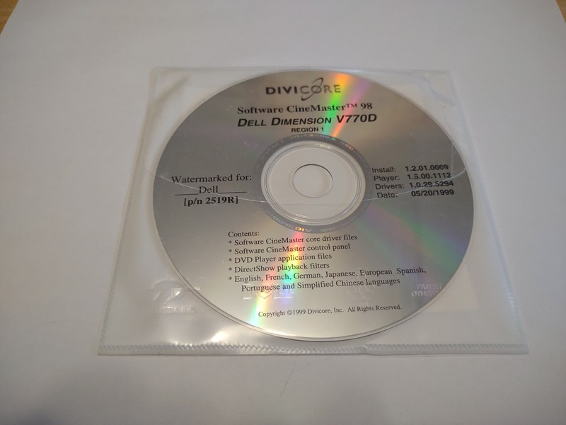 Software CineMaster 98 – OEM Dell Dimension V770D 2519R