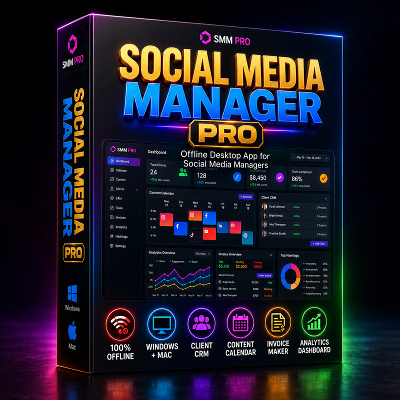 Social Media Manager Pro Software Content Calendar CRM Invoice App Windows Mac
