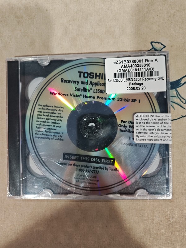 New TOSHIBA Satellite L350 SERIES – Recovery Media Disc Windows Vista Home