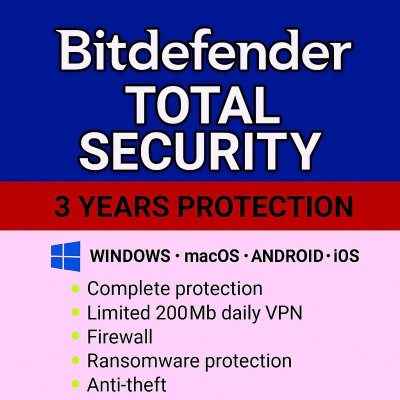 Bitdefender Total Security – 3 Years 3 Devices (Windows, MAC, Android)