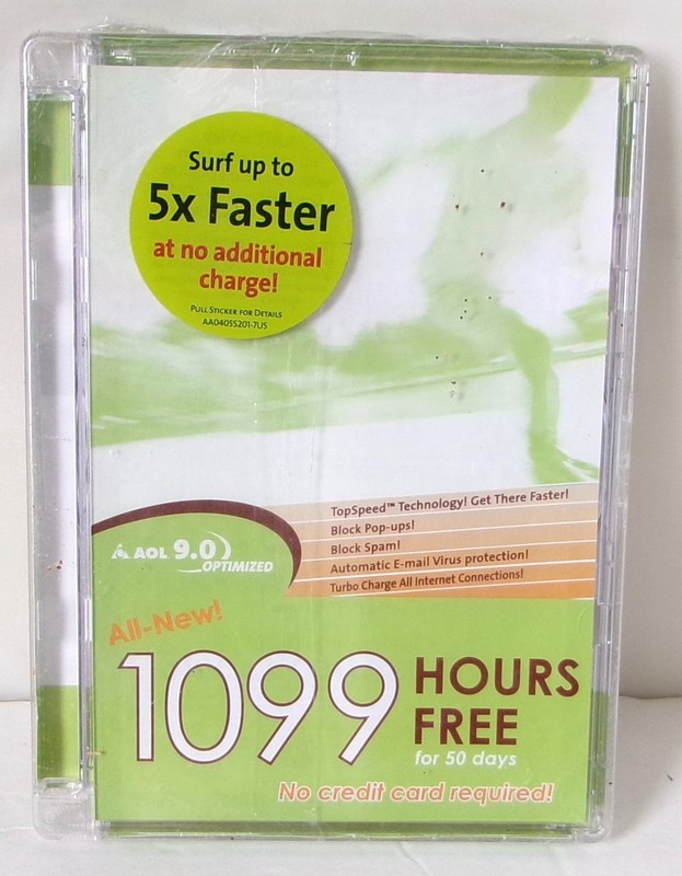 Vtg 2003 AOL Version 9.0 Optimized CD 1045 Hours Free Retro Tech White/Green