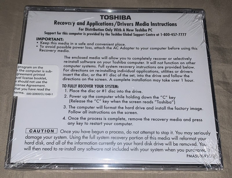 TOSHIBA RECOVERY AND APPLICATIONS DRIVERS DVD SATELLITE A100 / A105 NEW SEALED gallery