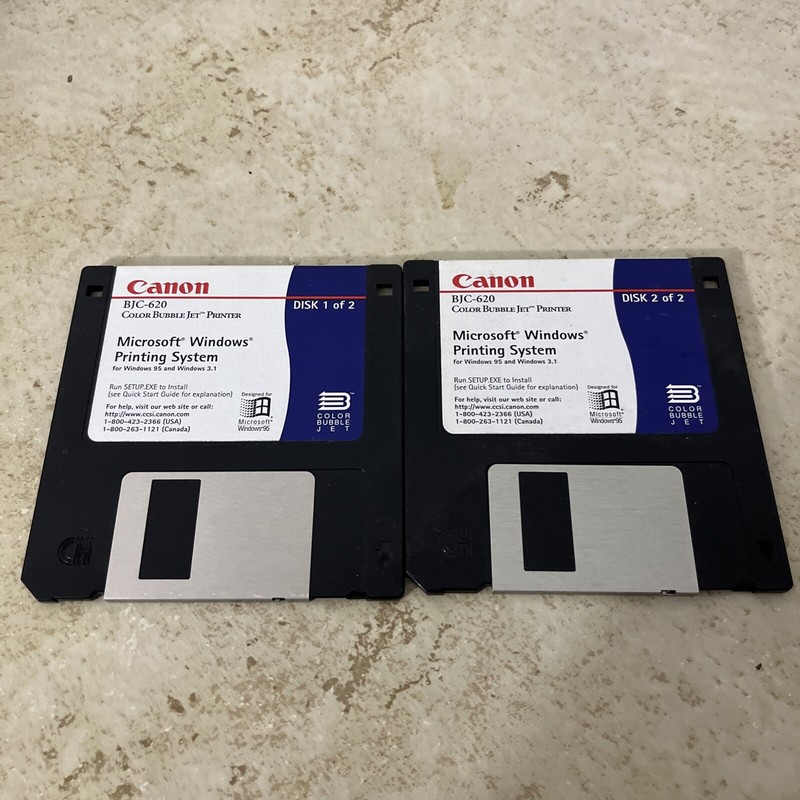 CANON BJC-620 Color Bubble Jet PRINTER 2 DRIVER FLOPPY DISKS WINDOWS 95 & 3.1