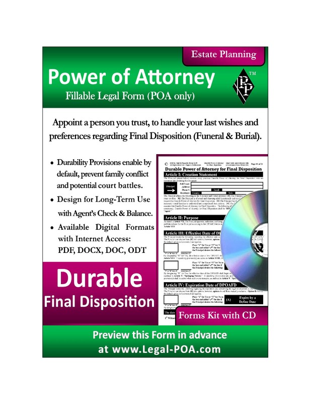 Durable Power of Attorney for Final Disposition – Form & CD ( Legal Kit )