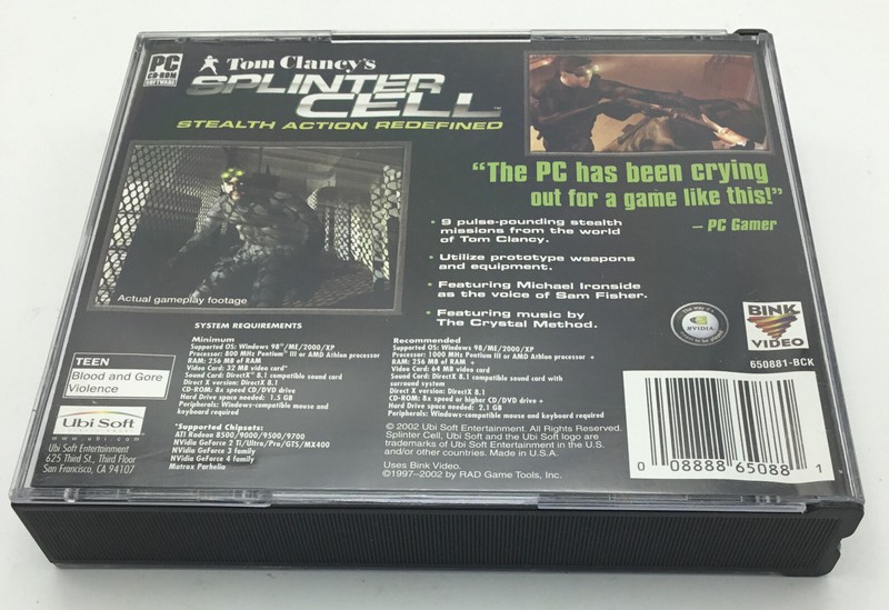 PC Game - Tom Clancy's Splinter Cell PC Case + 3 Discs - Win98 ME XP 2002 gallery