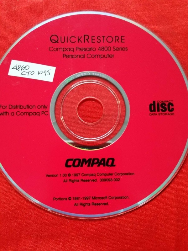 Genuine Compaq Presario Model 5027 WIN95 Quick Restore Disk