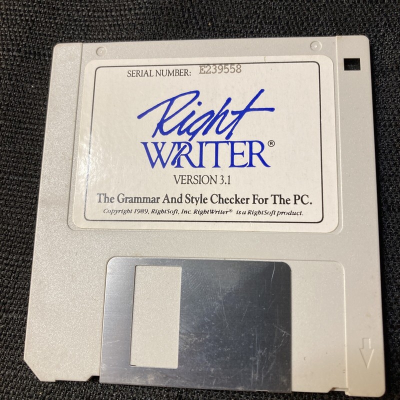 Vintage Computer Software Right Writer Version 1.1 Floppy