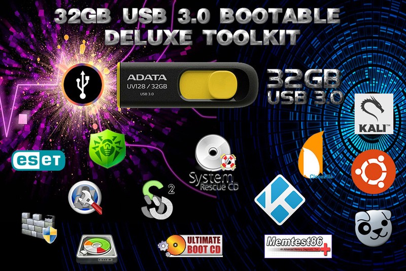 32GB USB 3.0 Bootable Deluxe Tech Tool Kit – 19+ OSes Repair Scan Test Clone