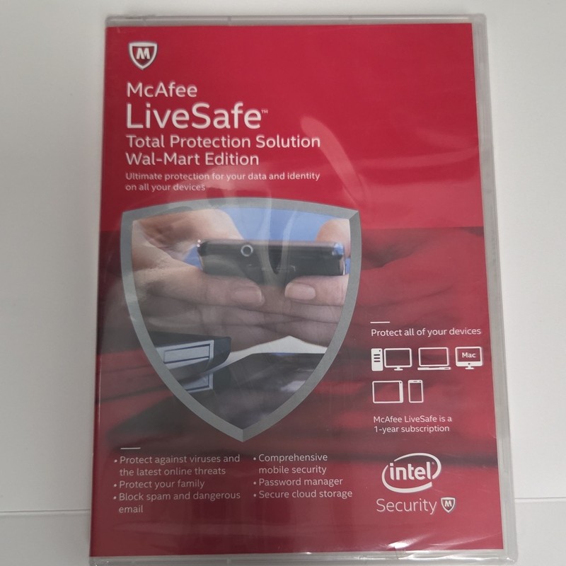 McAfee LiveSafe Wal-Mart Edition Antivirus Unlimited Devices Windows Mac Android