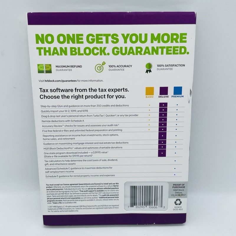 2017 H&R Block DELUXE Homeowners / Investors Federal & State (PC & Mac) SEALED gallery