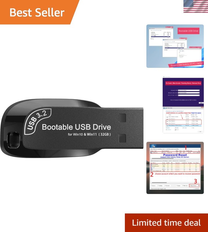 32GB Bootable USB 3.2 Drive for Windows 11/10 - Password Reset & Recovery Tools