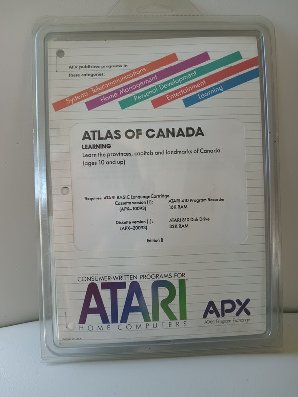 Atlas of Canada Learning Atari 400/800/LX/XE With Disk Drive APX-20093 NOS