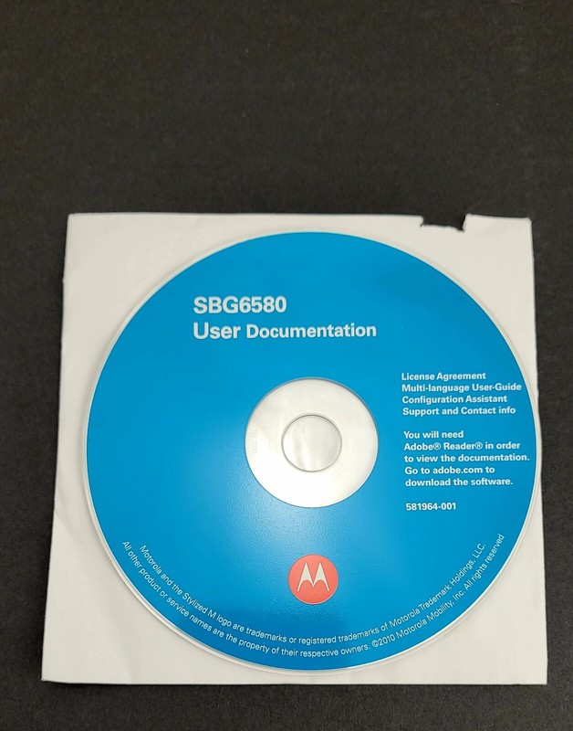 Motorola: User Documentation SBG6580 (PC, 2010) CD Only 581964-001