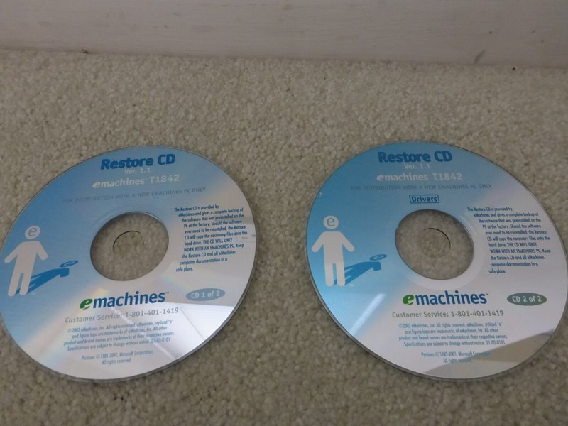 eMACHINES RESTORE BOOTABLE CD DISC VER 1.1 T1842 2 DISC SET OEM