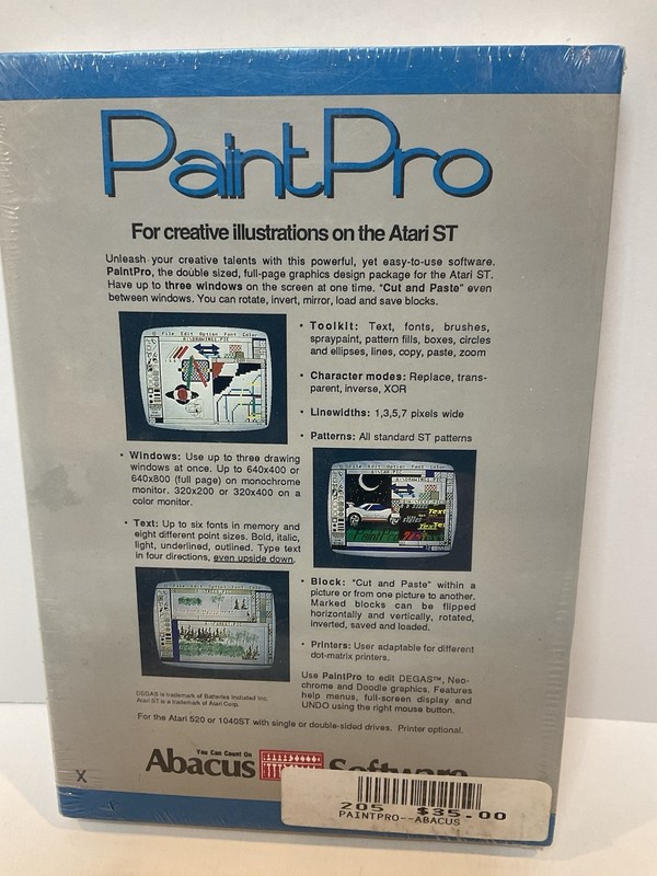 Vintage Atari ST PaintPro Illustration Software Abacus Software NOS Sealed gallery