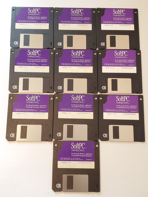 Soft PC with Windows Microsoft Version 3.0 Macintosh 3.5″ Floppy Disks Data EUC