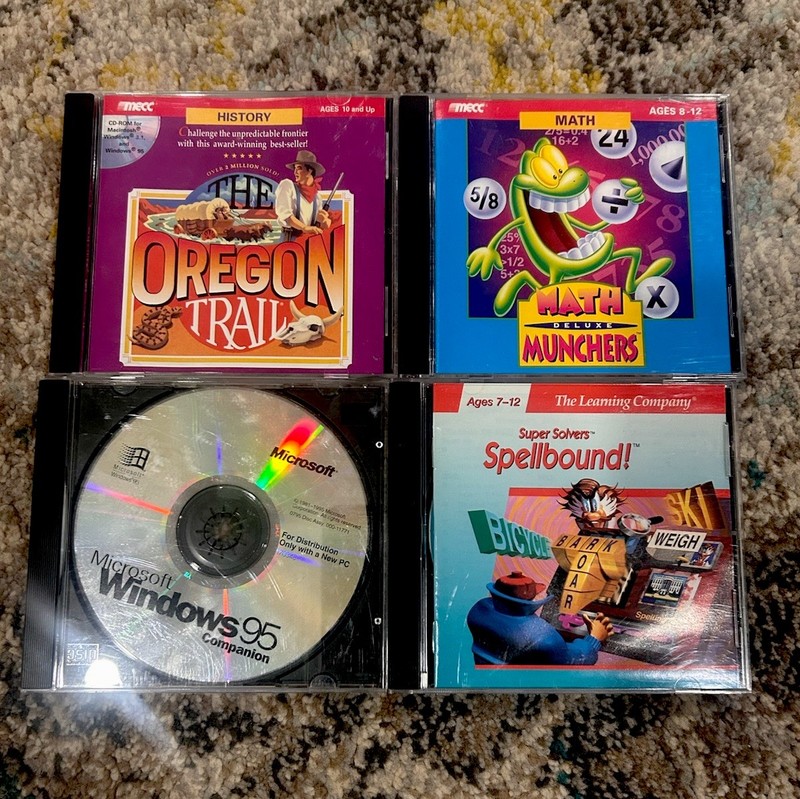 Educational PC Software – Oregon Trail, Math Munchers, Spellbound, Windows 95
