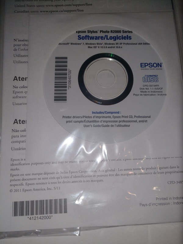 Epson R2000 Driver Installation CD and paper user manual for Windows 7 gallery