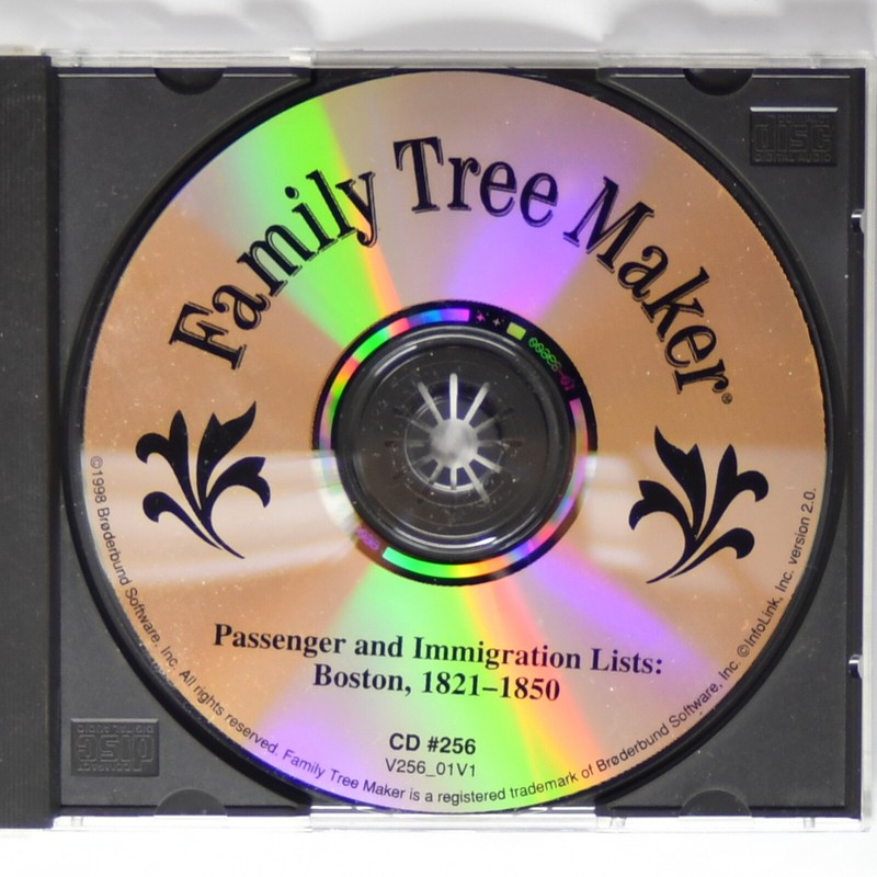 Broderbund Family Tree Maker Data CD # 256 Passenger Immigration Boston 1800s