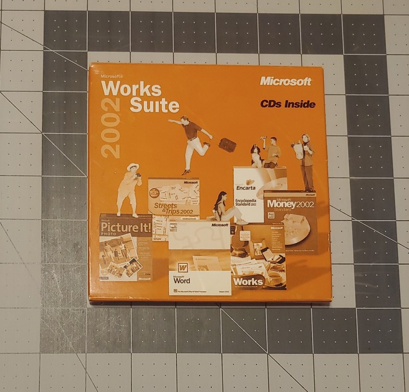 NIP! Microsoft Works Suite 2002 NEW! Four CD-ROMs With Key Included